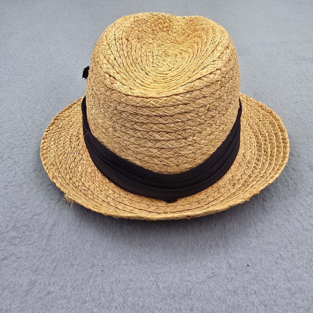 Magid Fedora Hats Unisex OS Beige Straw Braided Pinched Crown Beach Band Cap